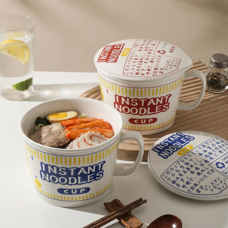 1000ml Ceramic Instant Noodle Bowl with Cover