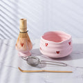 5-Piece Pink Hearts Ceramic Matcha Set