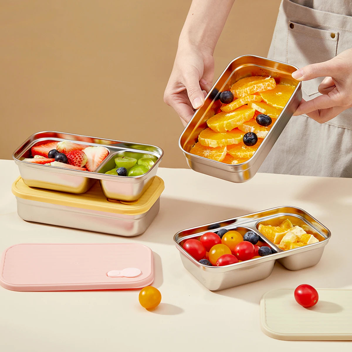 Stainless Steel Bento Lunch Box with Coloured Lid