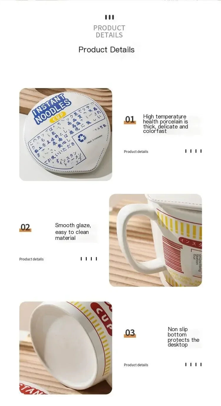 1000ml Ceramic Instant Noodle Bowl with Cover