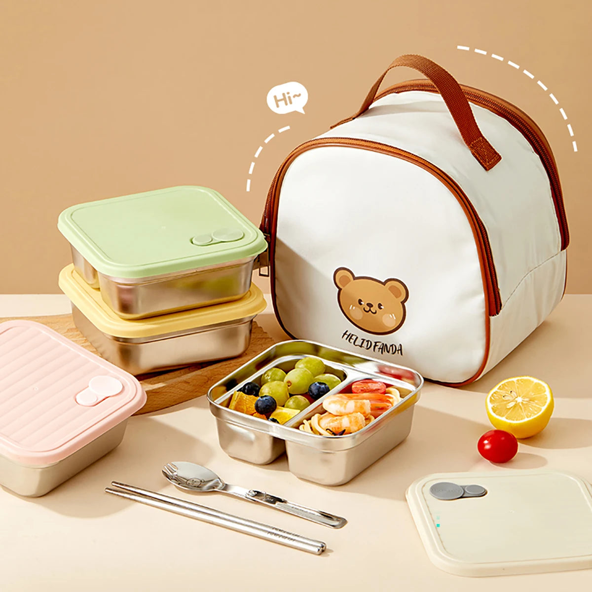 Stainless Steel Bento Lunch Box with Coloured Lid