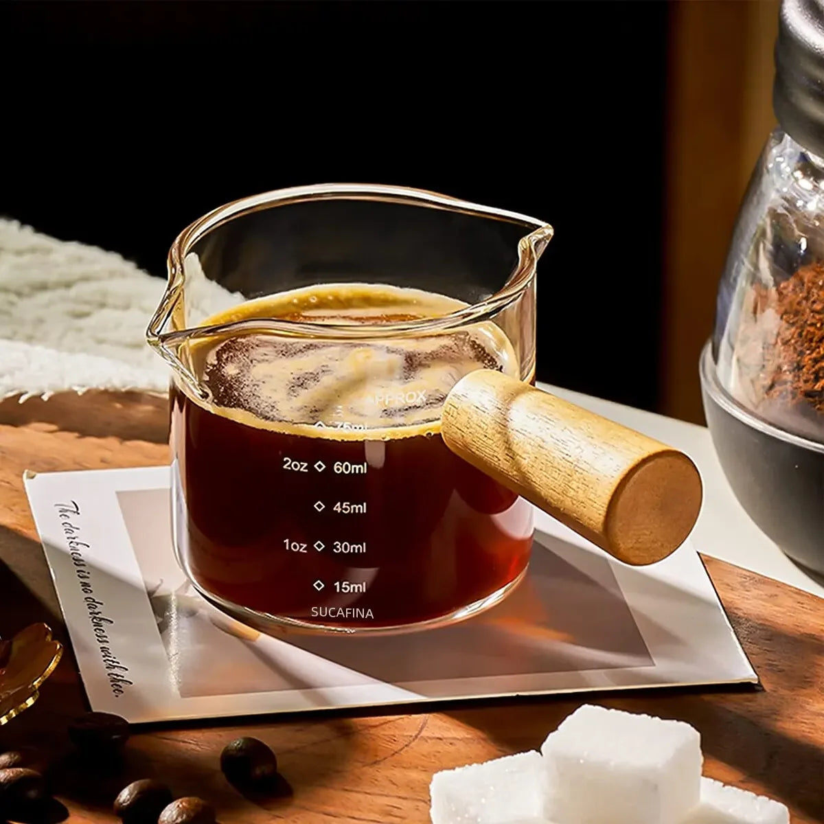 75ml Glass Measuring Cup with Wooden Handle