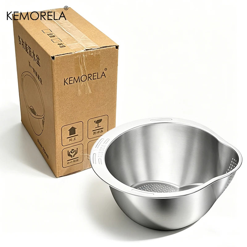 Stainless Steel Rice Washing Bowl & Strainer