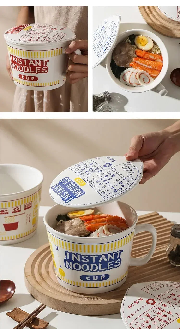1000ml Ceramic Instant Noodle Bowl with Cover