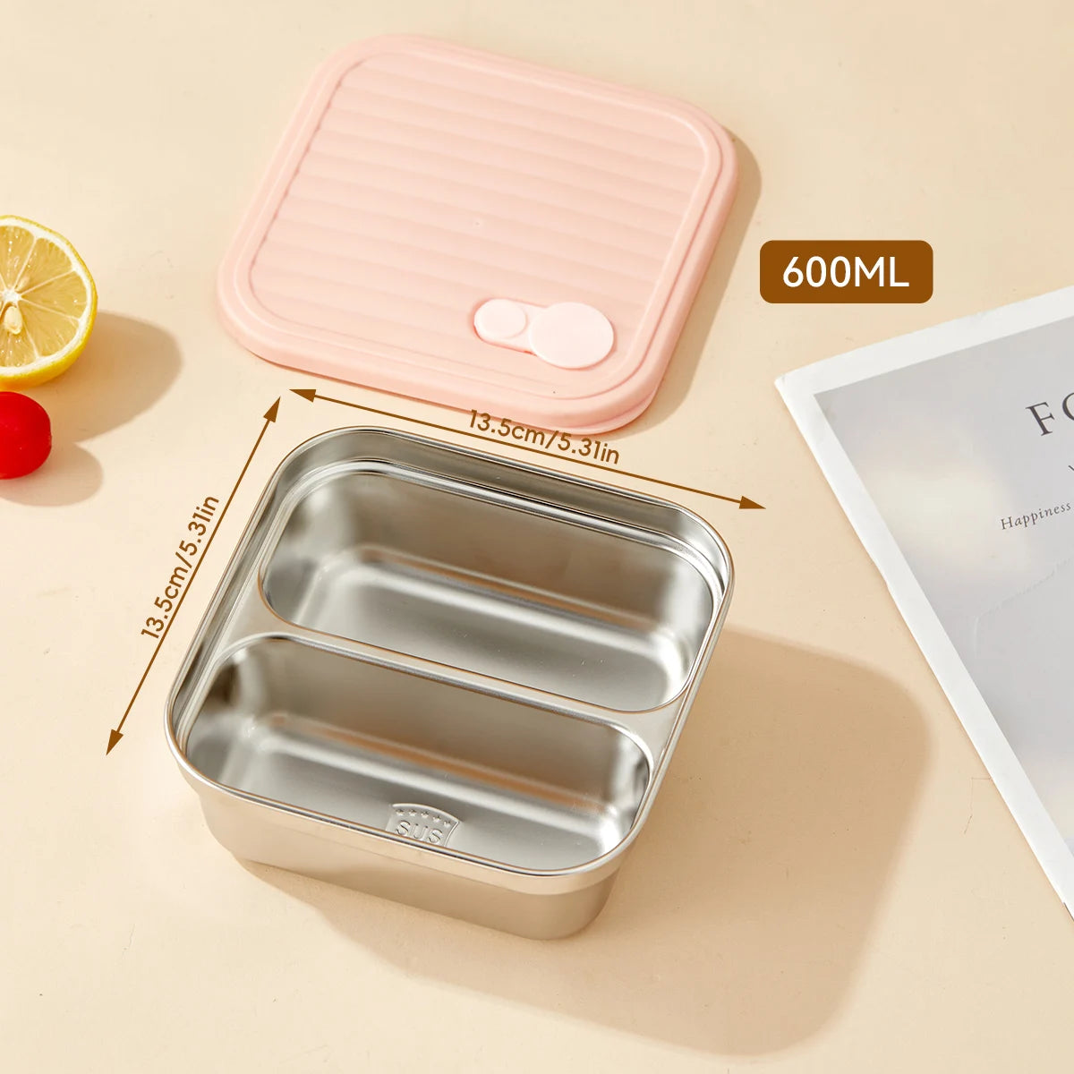 Stainless Steel Bento Lunch Box with Coloured Lid