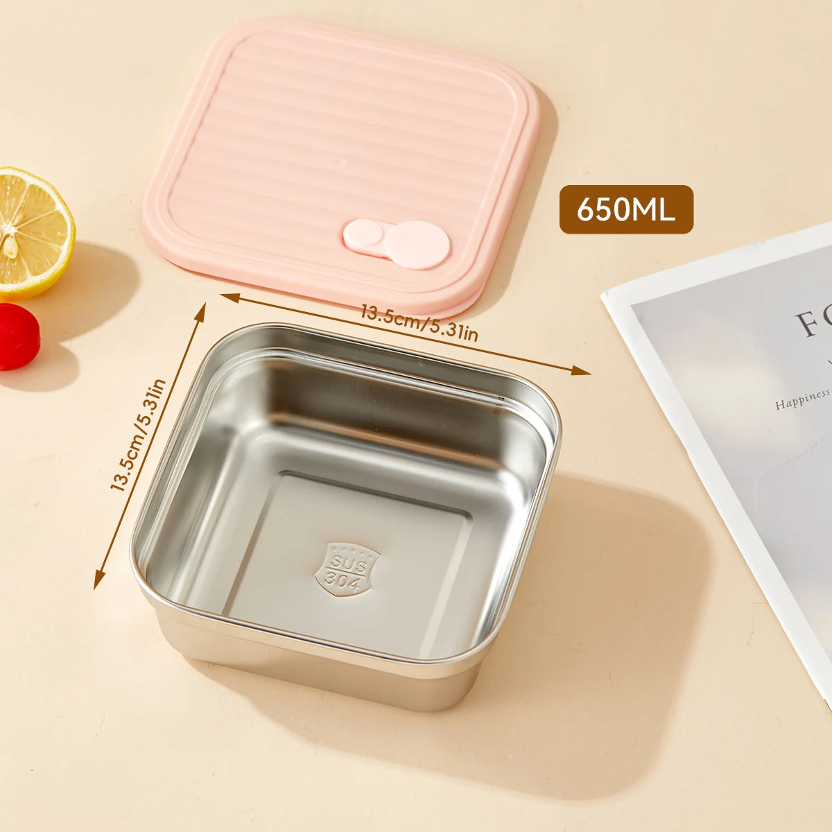 Stainless Steel Bento Lunch Box with Coloured Lid