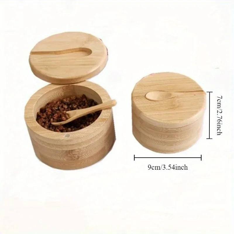 Wooden Salt Cellar & Seasoning Storage Pot