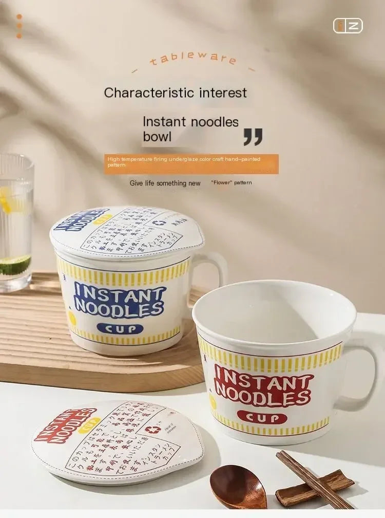 1000ml Ceramic Instant Noodle Bowl with Cover
