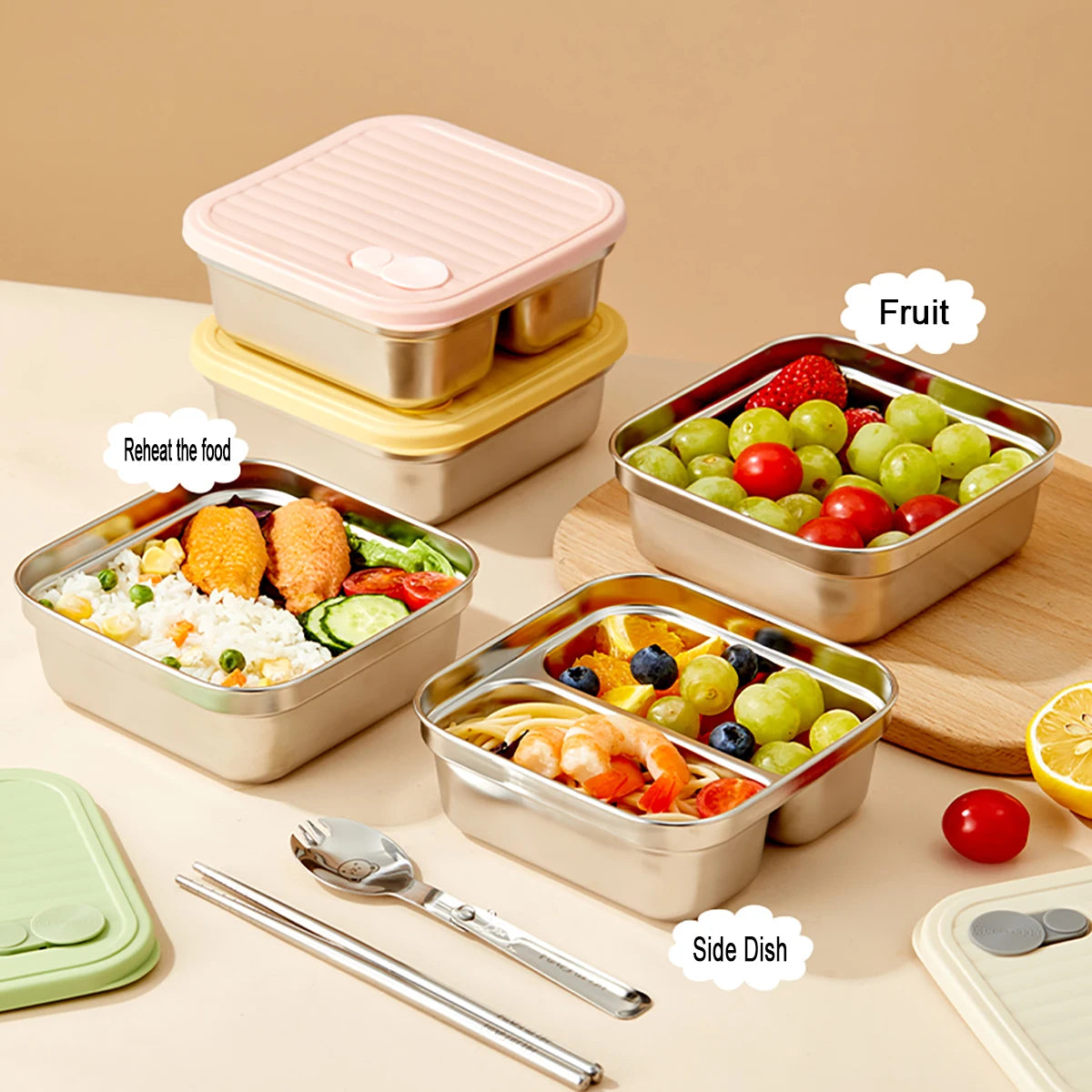 Stainless Steel Bento Lunch Box with Coloured Lid