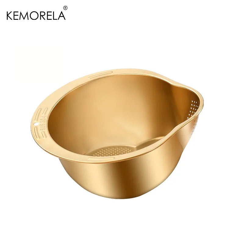 Stainless Steel Rice Washing Bowl & Strainer