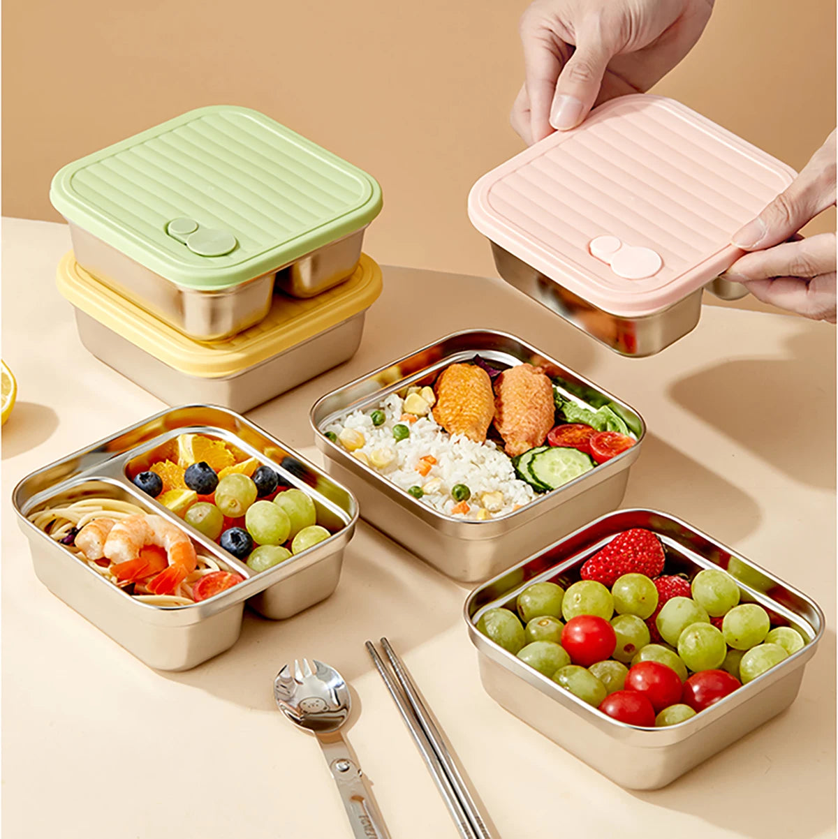 Stainless Steel Bento Lunch Box with Coloured Lid