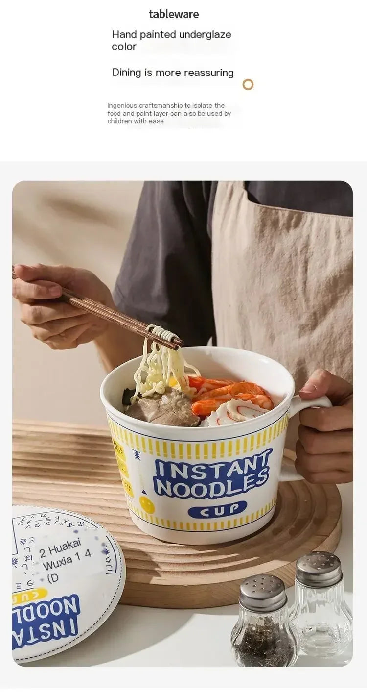 1000ml Ceramic Instant Noodle Bowl with Cover