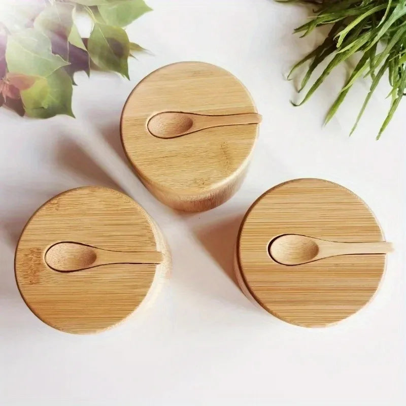 Wooden Salt Cellar & Seasoning Storage Pot