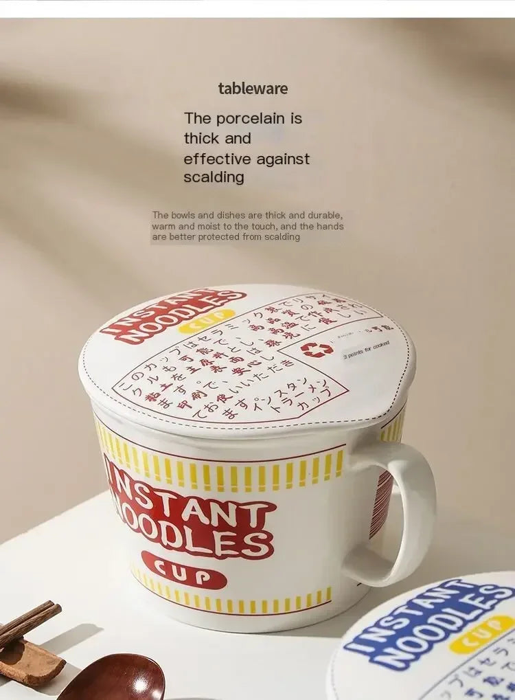 1000ml Ceramic Instant Noodle Bowl with Cover