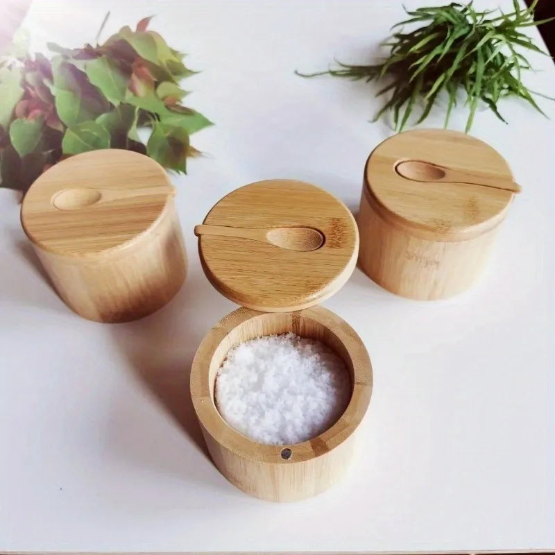 Wooden Salt Cellar & Seasoning Storage Pot