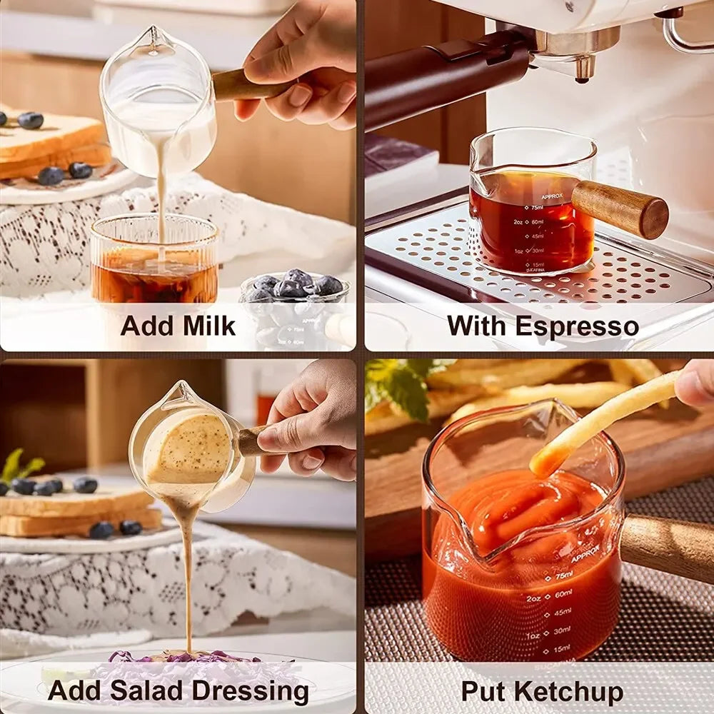 75ml Glass Measuring Cup with Wooden Handle
