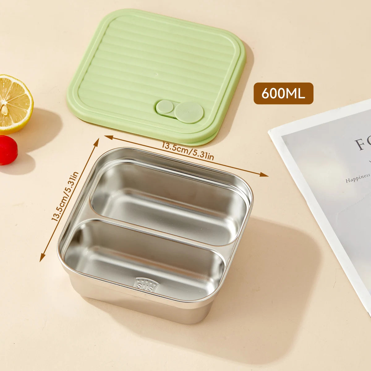 Stainless Steel Bento Lunch Box with Coloured Lid