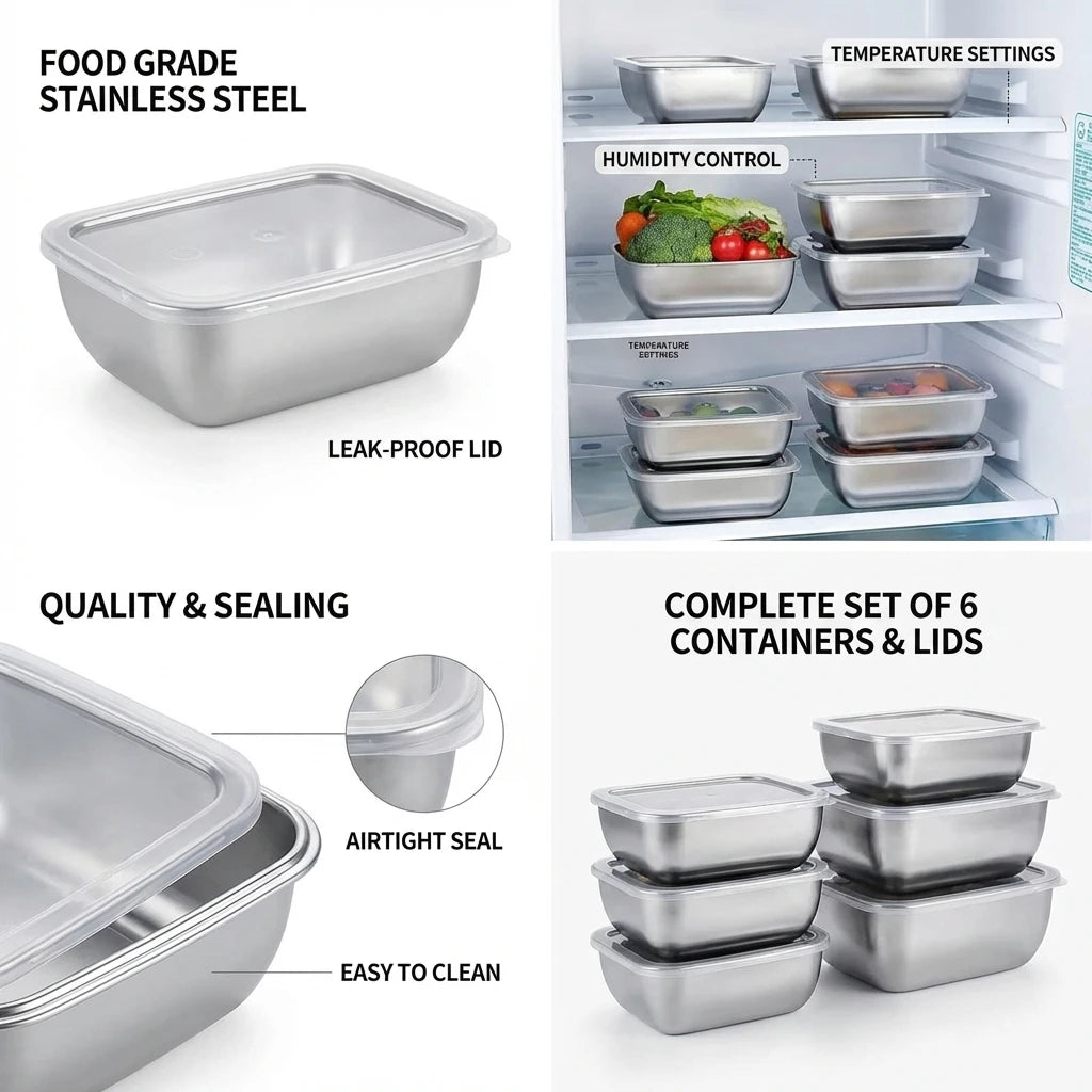 5-Piece Stainless Steel Food Containers