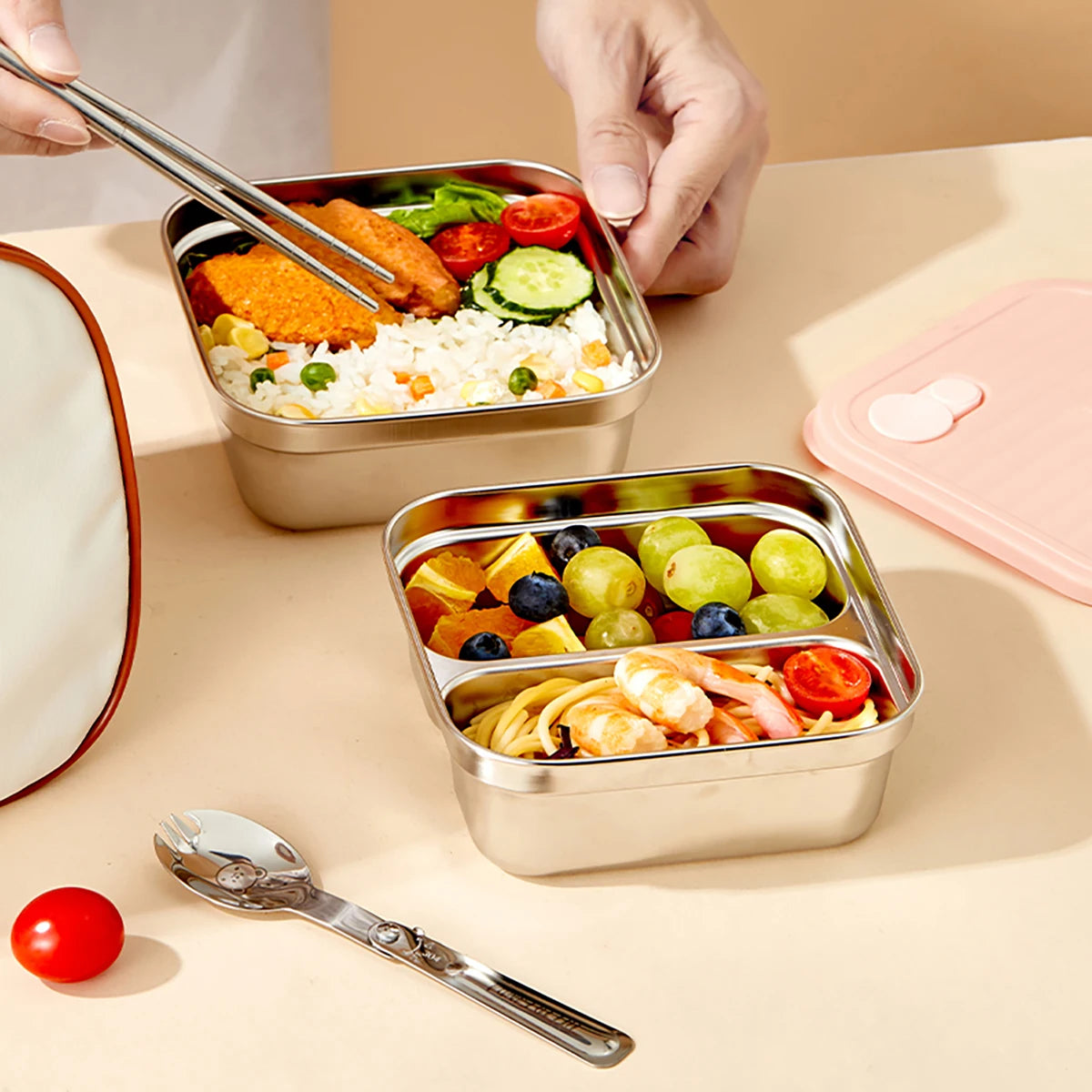 Stainless Steel Bento Lunch Box with Coloured Lid