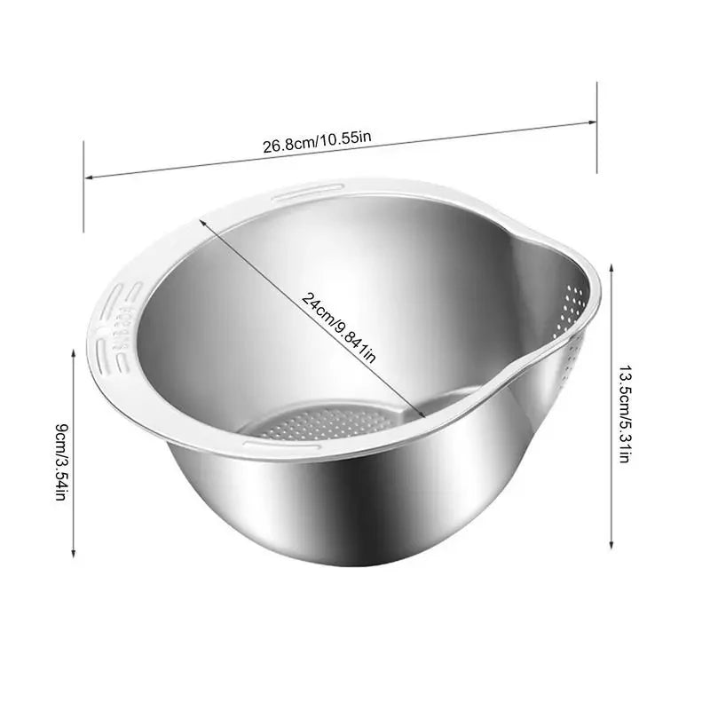 Stainless Steel Rice Washing Bowl & Strainer