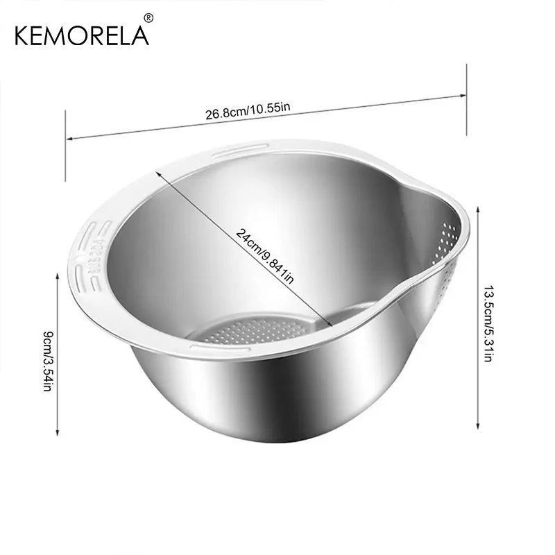 Stainless Steel Rice Washing Bowl & Strainer