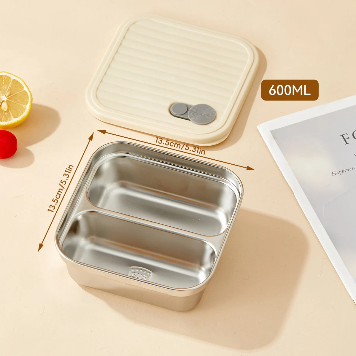 Stainless Steel Bento Lunch Box with Coloured Lid