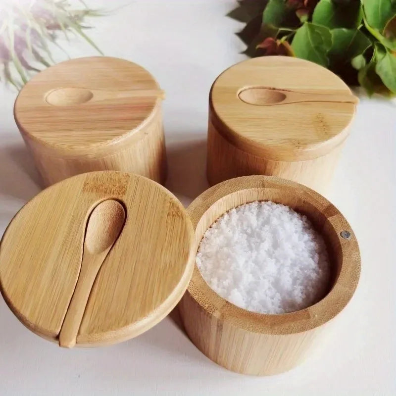 Wooden Salt Cellar & Seasoning Storage Pot