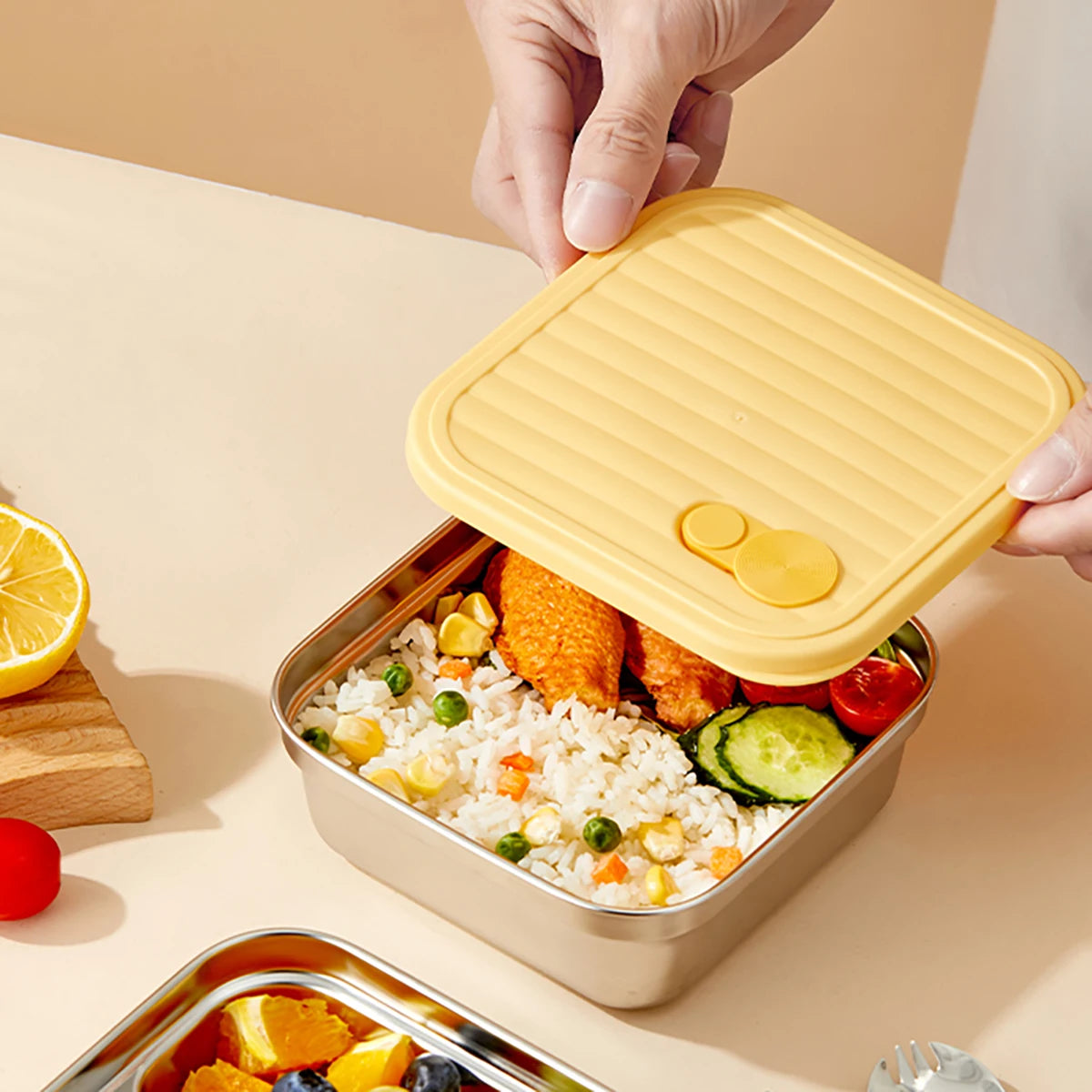 Stainless Steel Bento Lunch Box with Coloured Lid